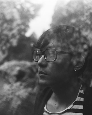 The artist Zhan Pan in a black and white photo.