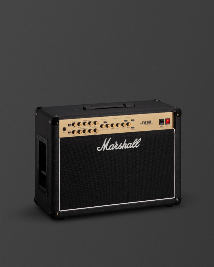 Marshall JVM210C en negro y dorado sobre fondo gris