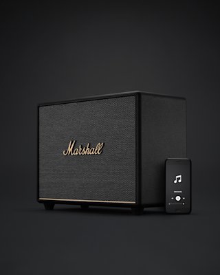 Marshall WOBURN III Lautsprecher auf schwarzem Hintergrund.