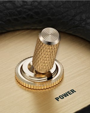 Le levier d'alimentation au sommet d'une enceinte Marshall Woburn III.