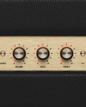 The volume, bass and treble knobs on top of the Acton II Bluetooth speaker.