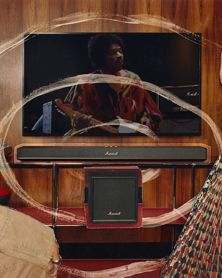 The Marshall bundle containing Heston 120 and Heston Sub 200 Black in a living room