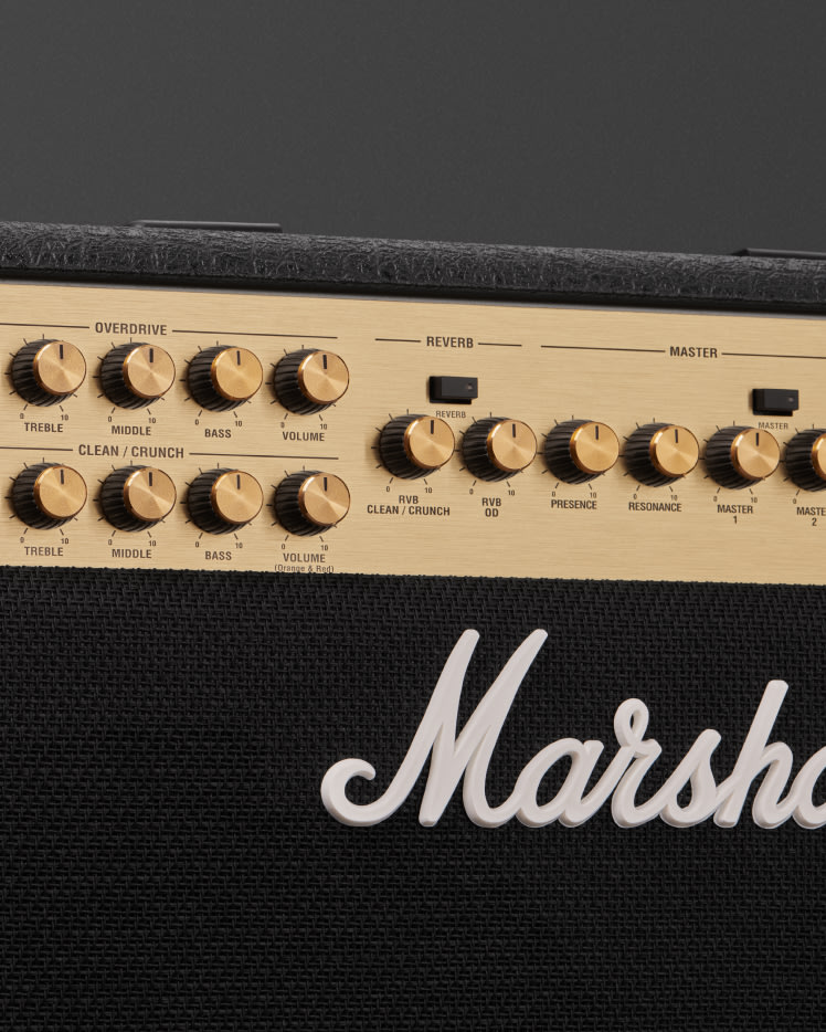 Frontal de Marshall JVM210C en dorado y negro ampliado