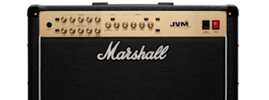 A Marshall JVM205 Combo in black and gold, seen from the front.