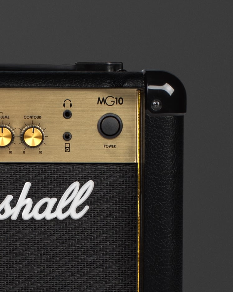 The back of Marshall's MG10 black amplifier.
