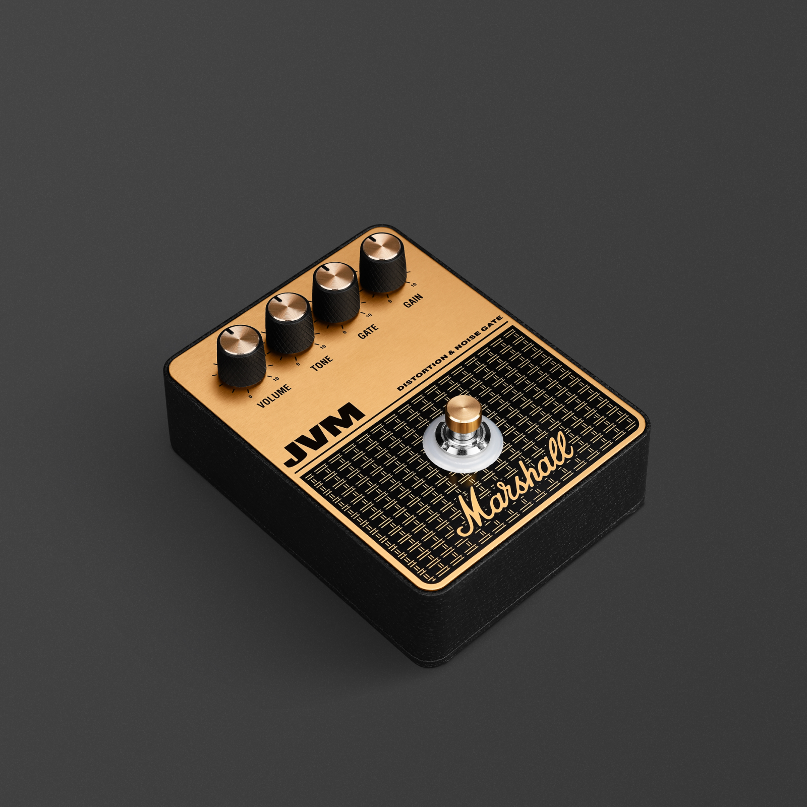 The Marshall JVM Overdrive pedal seen from the front.