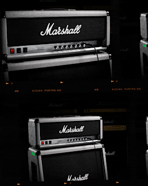 Un collage GIF del cabezal Marshall Silver Jubilee 2555X Vintage Reissue.