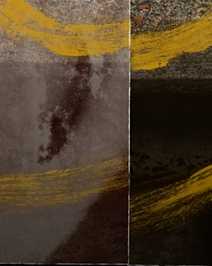 Peinture abstraite avec des coups de pinceau en jaune