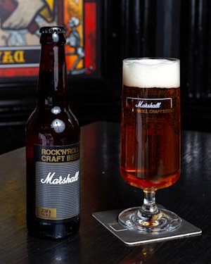 An image of a Marshall beer bottle on a table