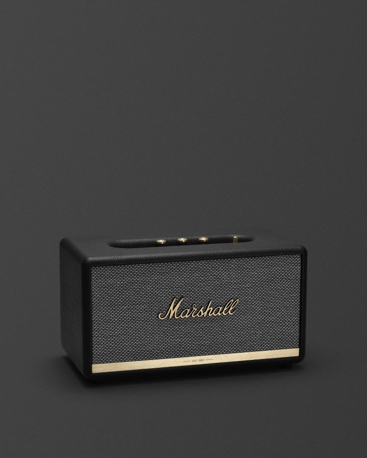 Marshall Stanmore II Bluetooth black speaker with bluetooth connectivity and stylish gold accents.