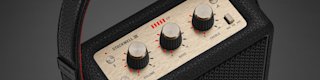 Top side view of Stockwell III Black and Brass showing control knobs.
