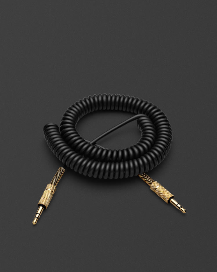 A Marshall black coiled audio cable.