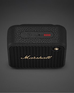 Top view of Marshall Willen II Black and Brass portable bluetooth speaker.