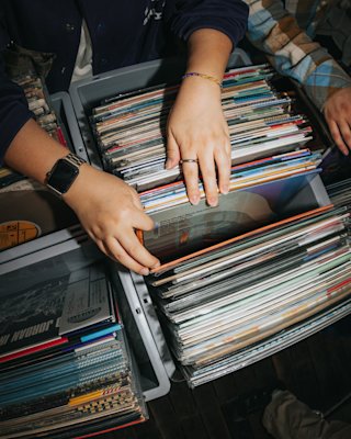 A person looking at different vinyls from a specific selection
