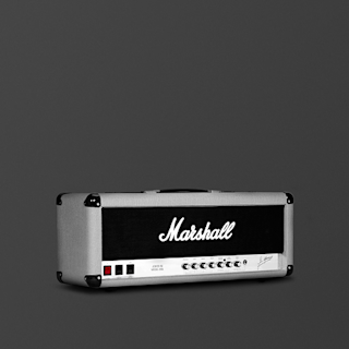 A silver Marshall 2555x guitar amplifier head with black control panel, knobs, and logo, set against a plain dark background.