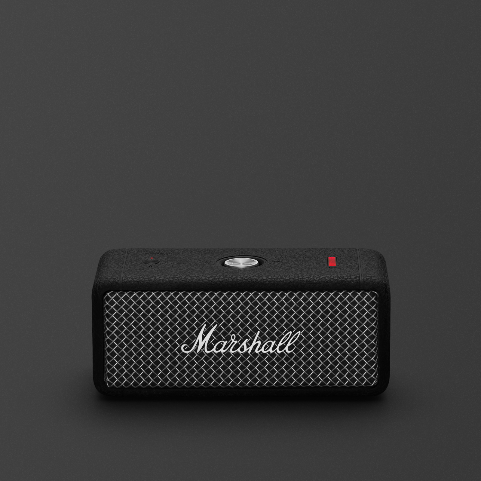 Front image of the 'Marshall Emberton II Black and Steel' portable speaker.