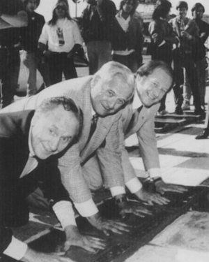 Jim Marshall places his handprints on the Hollywood Rock Walk of Fame.