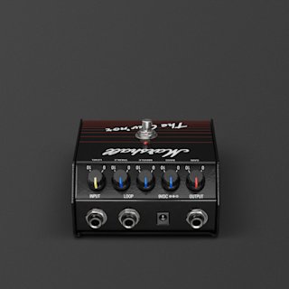 A Marshall Guv'nor guitar effects pedal with five labeled knobs, five colored LED indicators, and four input/output jacks on a dark background.