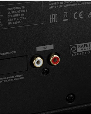 The RCA inputs (left and right) on the back of a Stanmore III speaker.