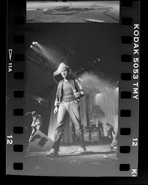 Blur performing live at Alexandra Palace in London.