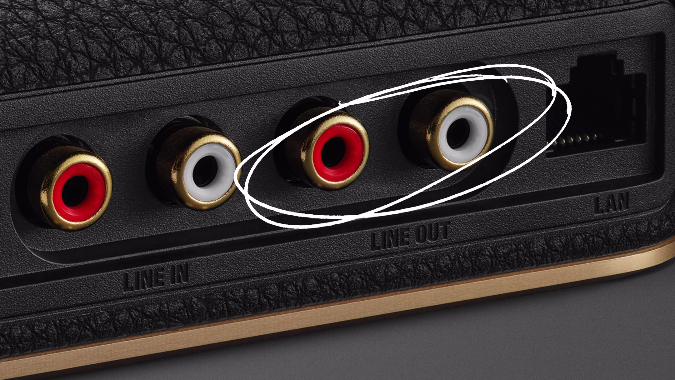 A close up of Heddon device with RCA input.