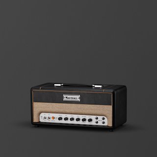 A Marshall Studio JTM guitar amplifier head with multiple control knobs and switches, set against a plain dark background.