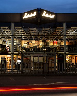 The facade of the Marshall factory and office in UK