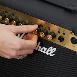 The volume knob on a Marshall MG amplifier