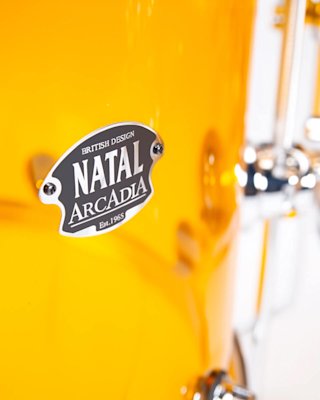 Arcadia drums, close view of parts of bright yellow Arcadia Acrylic drums.