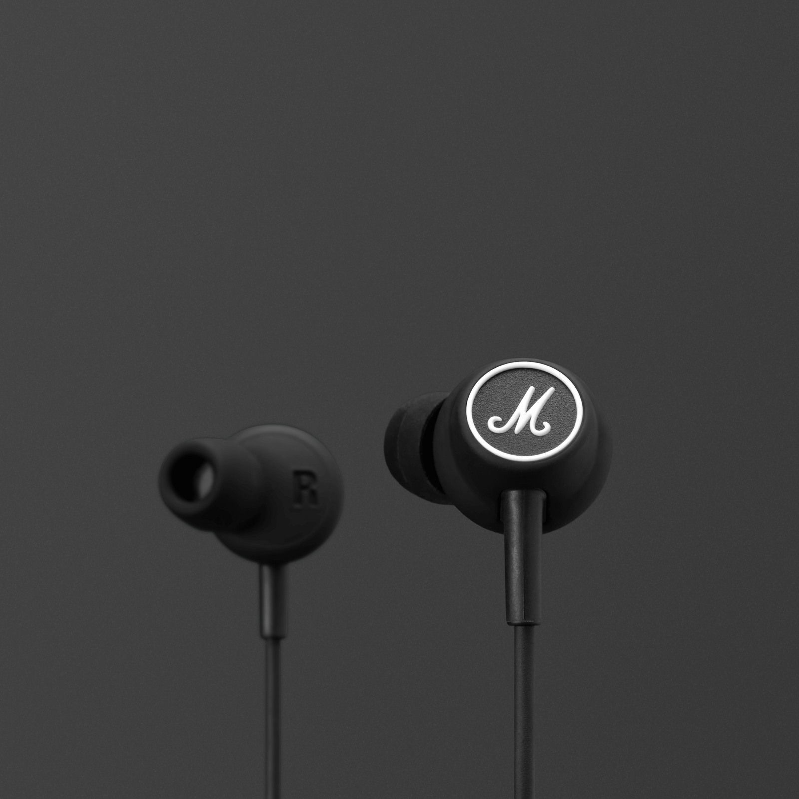 Casque intra-auriculaire filaire Marshall Mode noir avec logo "M" blanc