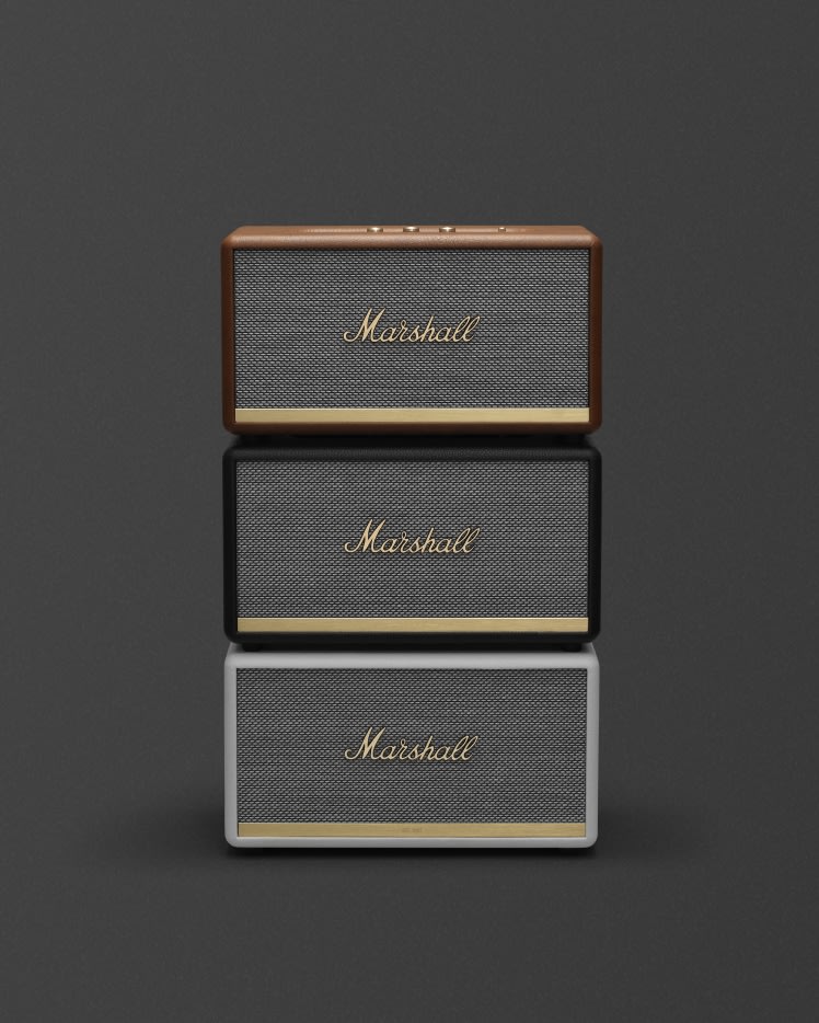 Three Marshall Stanmore II speakers stacked on top of each other.