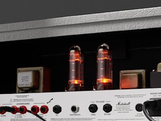 A close up of a Marshall Studio Jubilee Head amplifier with a lot of wires.