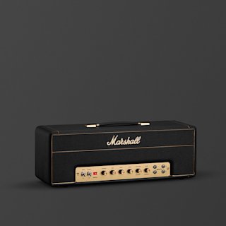 A black Marshall JTM45 2245 Vintage Reissue guitar amplifier head with a brass control panel, knobs, and switches is displayed against a plain dark background.