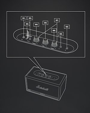 Una imagen de la disposición del dispositivo de voz Marshalls altavoz Stanmore II con Google Assistant incorporado