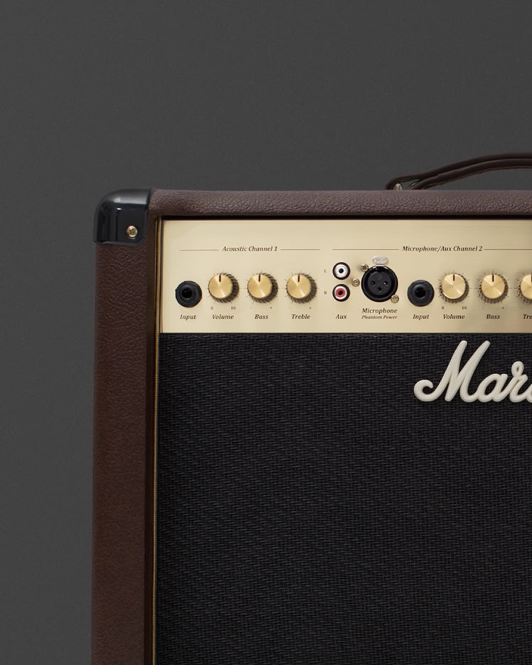 The back of Marshall's black AS50D combo with brown leather details.