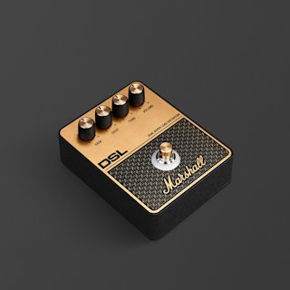 A Marshall DSL guitar effects pedal with four control knobs and a footswitch, shown on a plain dark background.