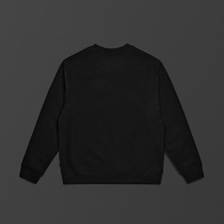A black Standard Issue Script Sweatshirt is laid flat with the back facing up against a dark background.