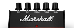 The 'Marshall Guv'nor Vintage Reissue Pedal' knobs found on the front of the pedal.