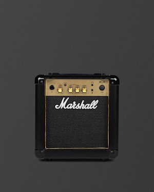 Marshall's MG10 combo amplifier in black and gold.