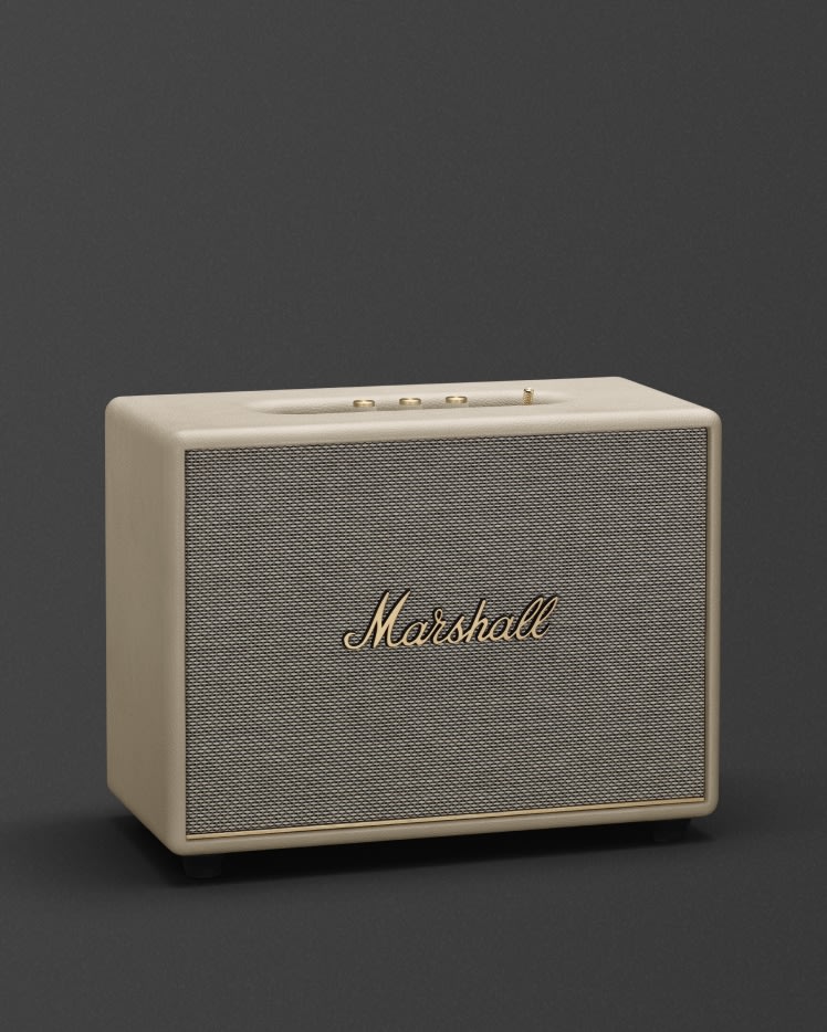 Marshall Woburn III Cream Bluetooth Speaker. This Marshall home speaker, also available in white, is the Woburn III Cream model.