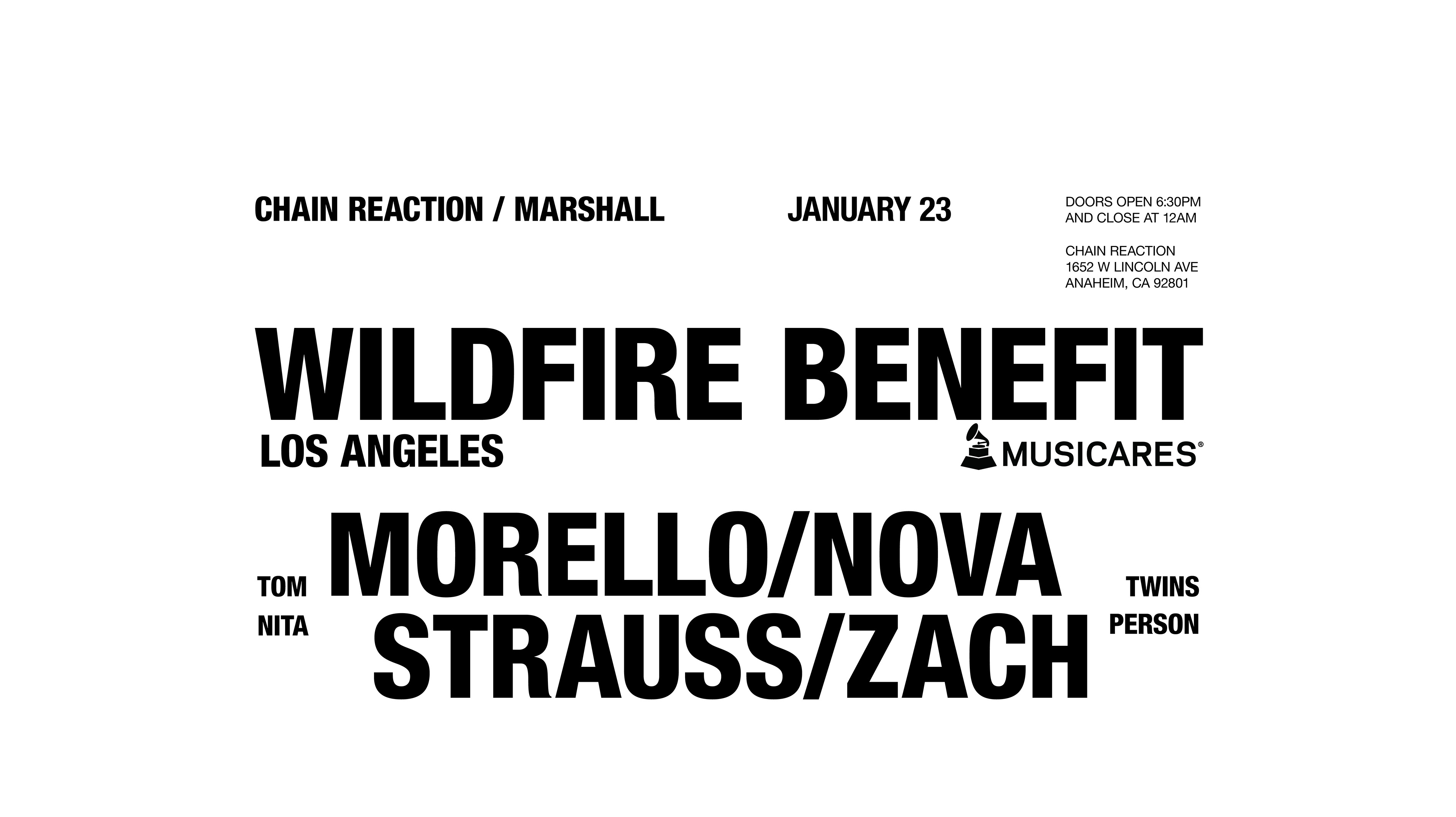 White flyer from LA Benefit Gig.