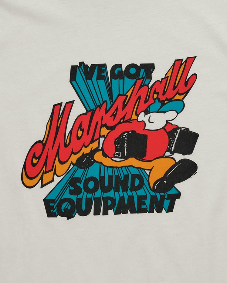 Close up of the print on the Heritage Reissue ‘Sound Equipment’ T-shirt