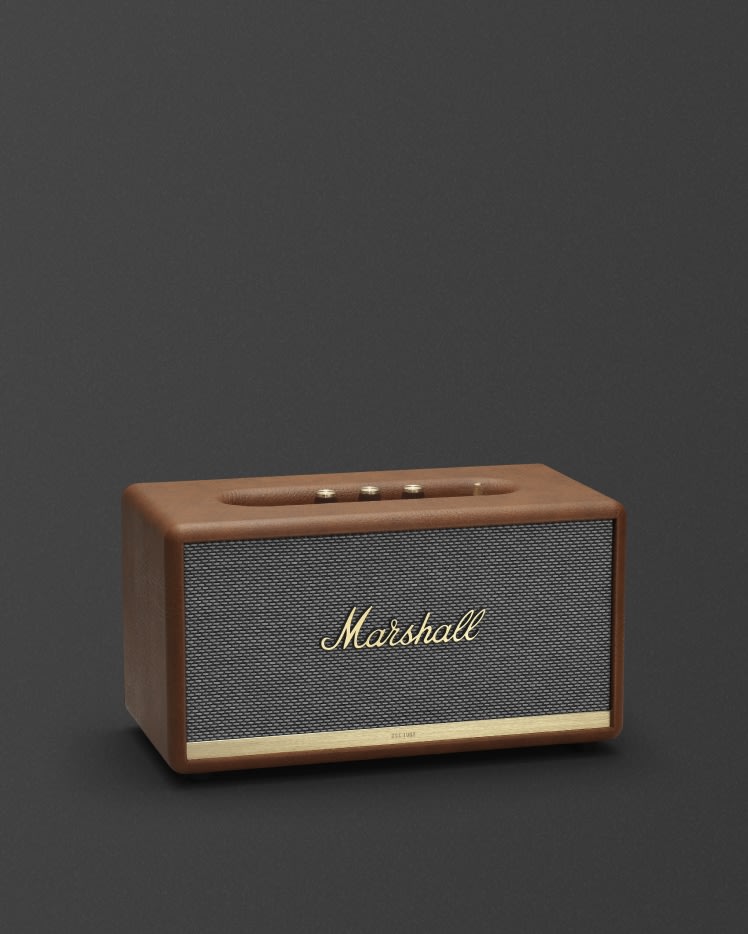 The Marshall Bluetooth speaker, Stanmore II Brown, is shown on a black background.