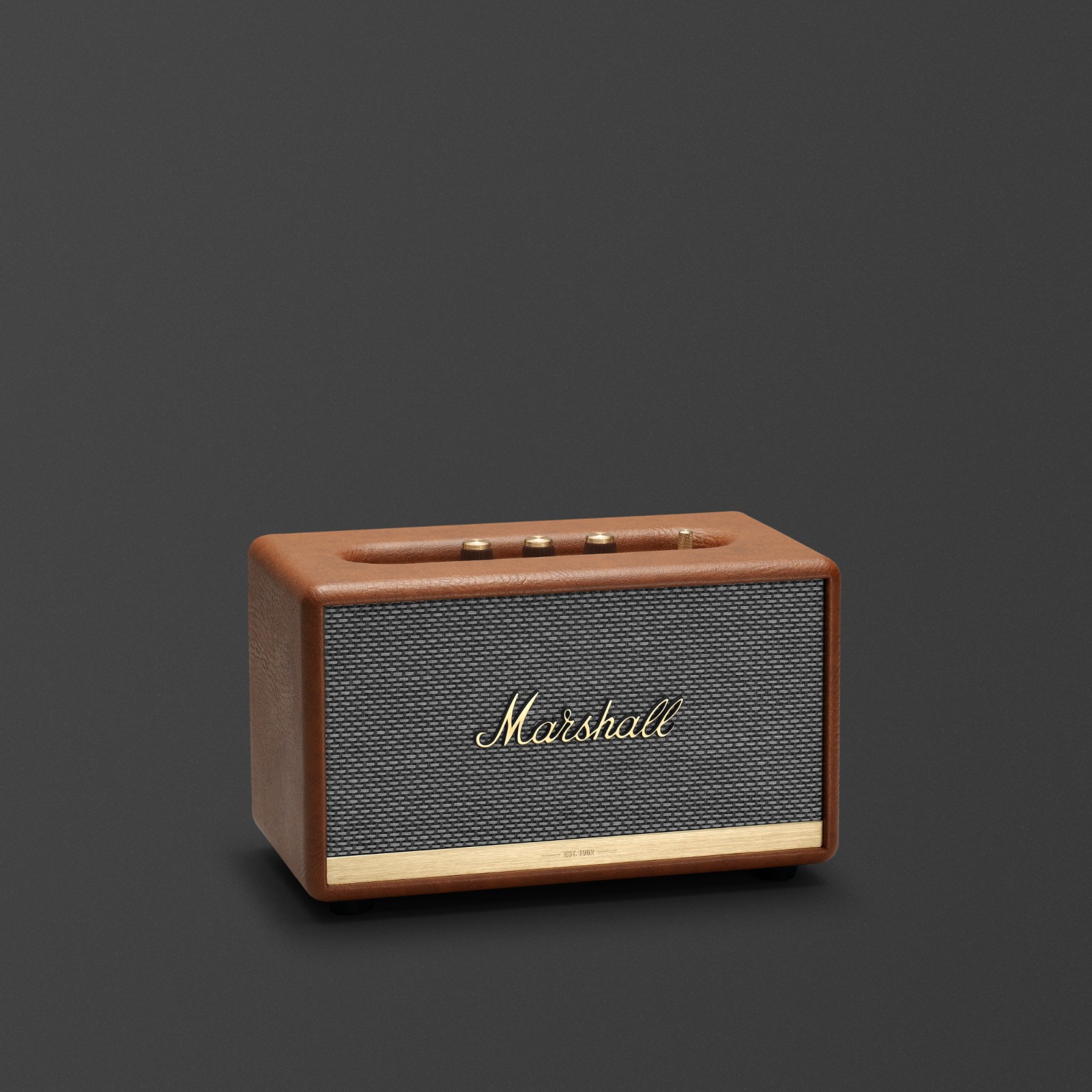 L'enceinte Marshall ACTON II BLUETOOTH BROWN est représentée sur un fond noir.