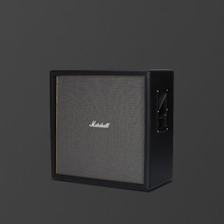 A black Marshall Origin412 guitar amplifier cabinet with a grey speaker grille and side handles, set against a plain dark background.