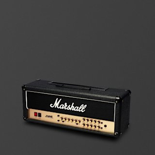 A black and brass Marshall JVM210 guitar amplifier head with multiple control knobs, input jacks, and switches displayed against a plain dark background.