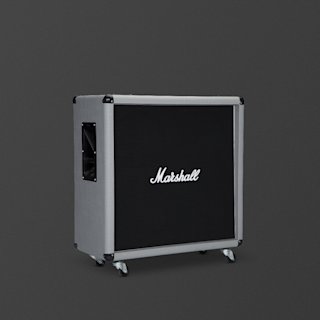 A Marshall 2551BV speaker cabinet with a gray exterior, black front panel, white logo, and four wheels, set against a plain dark background.