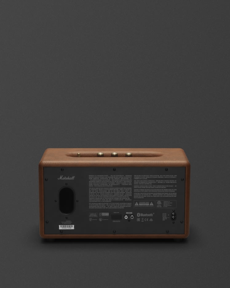 A brown Marshall Stanmore II speaker on a black background.