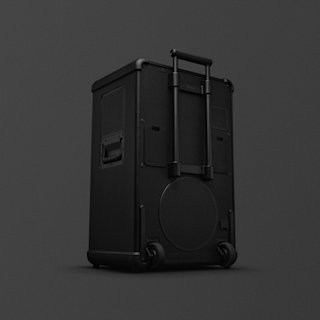 A black Marshall Bromley 750 party portable speaker with wheels, a handle, and side vents shown against a plain dark background.