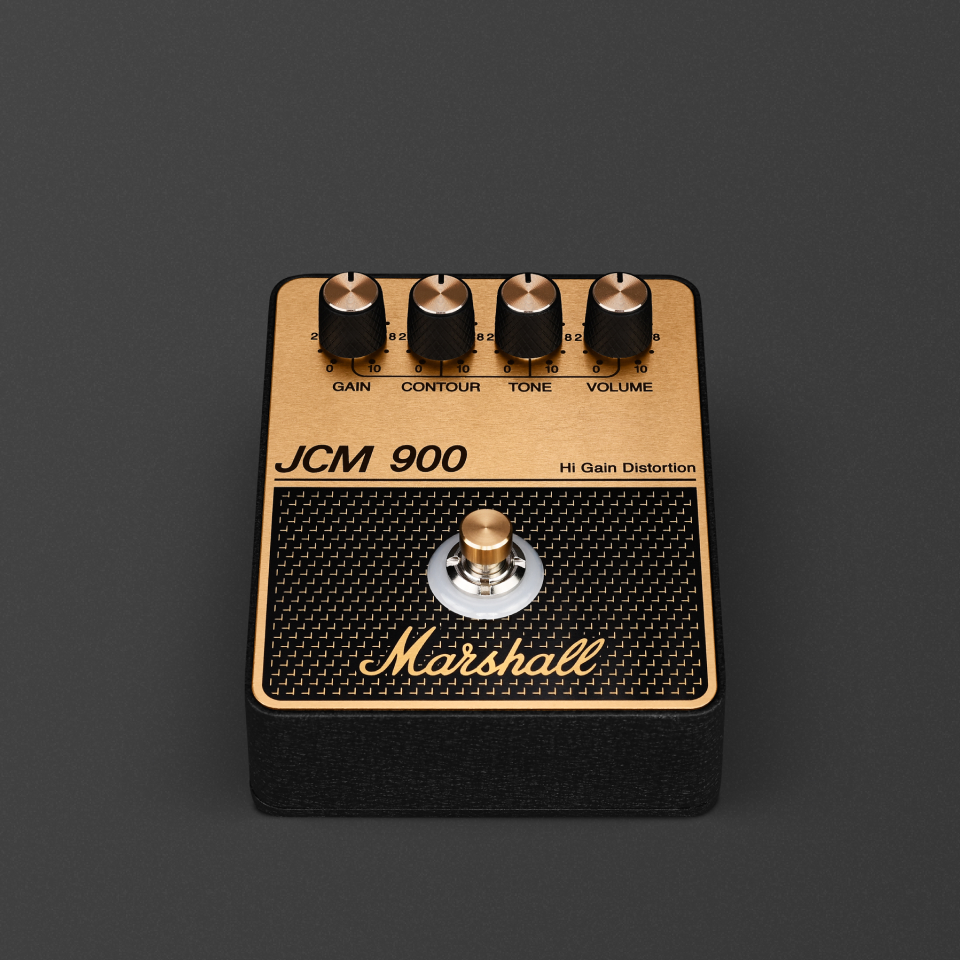 Abbildung der Vorderseite des Marshall JCM900 Overdrive-Pedals. 